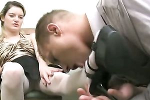 Orgasm lust man licks his GF's cookie previous to sex