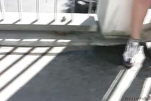 Blonde Russian hottie with a sexually excited face makes water in her pants