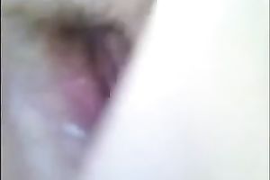 Hairy white cunt acquires sticky and creamy during masturbation