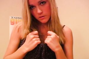 Teeny light haired floozy puts on different garments