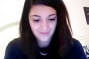 Busty dark brown legal age teenager licks and kneads her billibongs in hawt web camera solo
