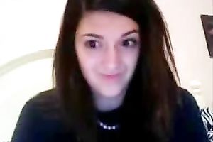 Busty dark brown legal age teenager licks and kneads her billibongs in hawt web camera solo