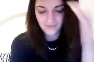 Busty dark brown legal age teenager licks and kneads her billibongs in hawt web camera solo