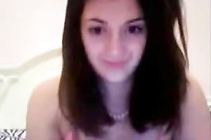 Busty dark brown legal age teenager licks and kneads her billibongs in hawt web camera solo