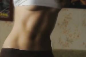 Beautiful sporty white bitch teases me with her flat belly and abs