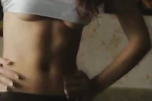 Beautiful sporty white bitch teases me with her flat belly and abs