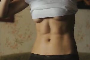 Beautiful sporty white bitch teases me with her flat belly and abs