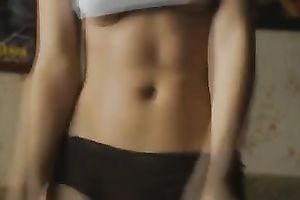 Beautiful sporty white bitch teases me with her flat belly and abs