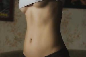 Beautiful sporty white bitch teases me with her flat belly and abs