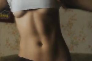 Beautiful sporty white bitch teases me with her flat belly and abs