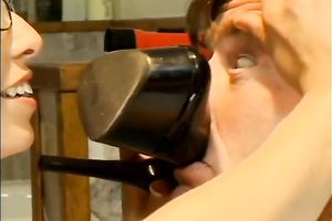 Two naughty juvenile hotties Naudia and Veronkia dominate one old stud