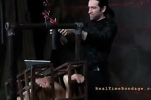 Horny bounded sweetheart with great body is overspread with wax