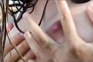 Skinny white college girlfriend on the beach topless