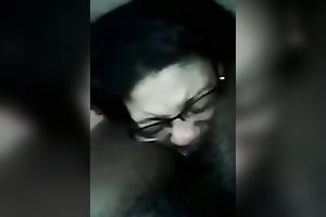 Nerdy dark hotwife is on her knees thirsty for cumload