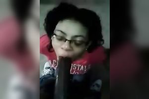 Nerdy dark hotwife is on her knees thirsty for cumload