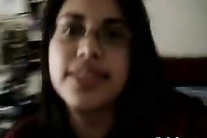 Chubby nerd flashes her large natural meatballs on webcam