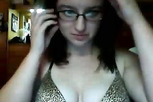 Busty geek shows of her hot and appetizing whoppers on camera