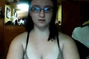 Busty geek shows of her hot and appetizing whoppers on camera