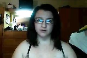 Busty geek shows of her hot and appetizing whoppers on camera