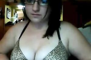 Busty geek shows of her hot and appetizing whoppers on camera