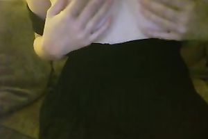 Me, rubbing my teats and fingering my hairless love tunnel