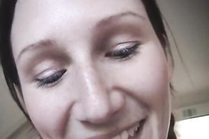 Cute brunette hair legal age teenager with diminutive wobblers knows how to engulf hard ramrod