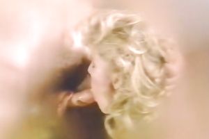 Adorable classic blond gives blow job to a duet of studs