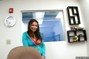 Big tittied Latina legal age teenager with thick booty can't live without riding large weenie on top