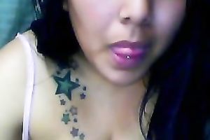 Tattooed legal age teenager fattie shows her holes and bra buddies in cam solo