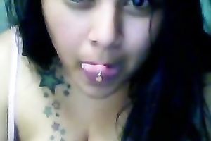 Tattooed legal age teenager fattie shows her holes and bra buddies in cam solo