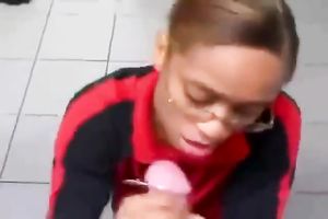 Gas station cashier sucks my large dick like a real pro