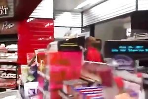 Gas station cashier sucks my large dick like a real pro