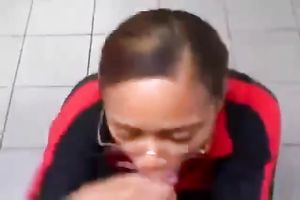 Gas station cashier sucks my large dick like a real pro