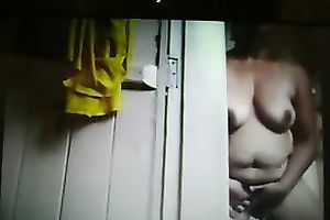 Hidden webcam in the washroom caught my BBC slut masturbating