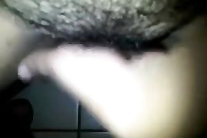 Hairy cookie masturbation in washroom of ebon whorish floozy