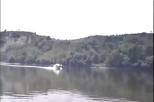 Retro movie scene with brunette hair skank enjoying Male+Male+Female banging on a yacht